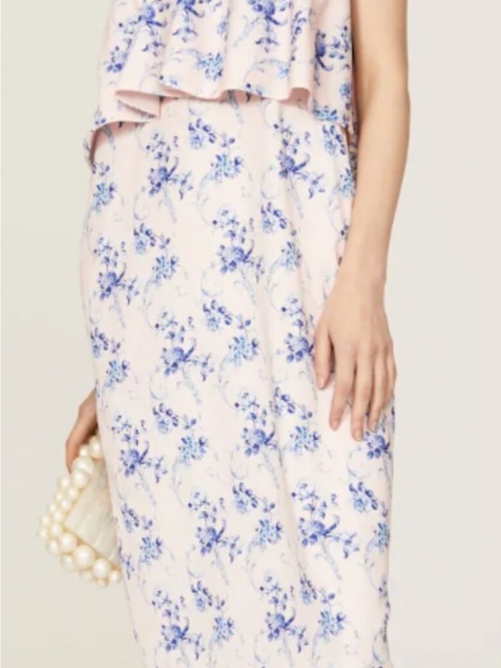 OSMAN Pale Pink Maxi Dress with Blue Floral Print Rent the Runway - Picture 2 of 7